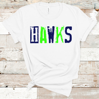 Hawks Grunge Single Line Neon Green and Navy Direct to Film Transfer - 10 to 14 Day Ship Time