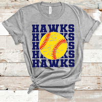 Hawks Stacked Mascot Softball Navy Text Direct to Film Transfer - 10 to 14 Day Ship Time
