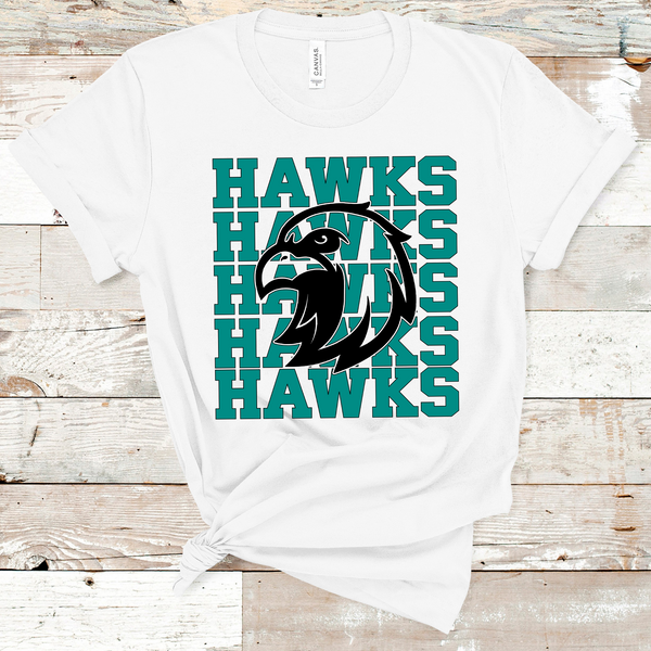 Hawks Mascot Teal and Black Adult Size Direct to Film Transfer - 10 to 14 Day Ship Time