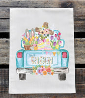 He Is Risen Easter Watercolor Truck Flour Sack Towel Screen Print Transfer - HIGH HEAT TRANSFER - RTS