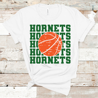 Hornets Stacked Mascot Basketball Green Text Direct to Film Transfer - 10 to 14 Day Ship Time