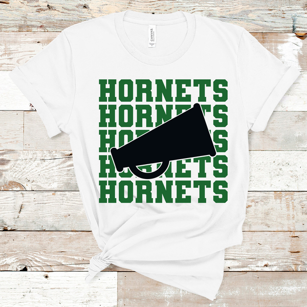 Hornets Stacked Mascot Cheer Green Text Direct to Film Transfer - 10 to 14 Day Ship Time
