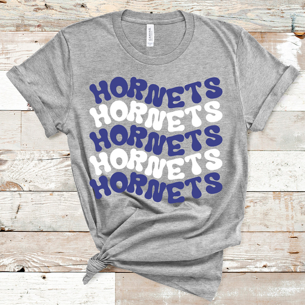 Hornets Wavy Retro Mascot Royal Blue and White Direct to Film Transfer - 10 to 14 Day Ship Time