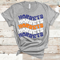 Hornets Wavy Retro Mascot Royal Blue, White, and Orange Direct to Film Transfer - 10 to 14 Day Ship Time