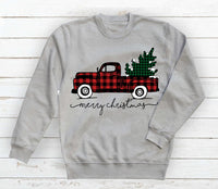 Red Plaid Truck Merry Christmas Screen Print Transfer Adult Size - RTS