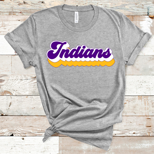 Indians Retro Font Gold, White, and Purple Direct to Film Transfer - 10 to 14 Day Ship Time