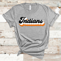 Indians Retro Font Orange, White, and Black Direct to Film Transfer - 10 to 14 Day Ship Time