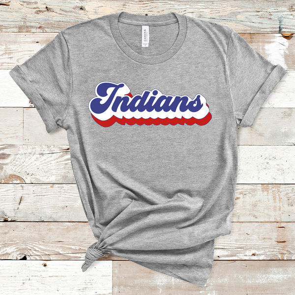 Indians Retro Font Red, White, and Royal Direct to Film Transfer - 10 to 14 Day Ship Time