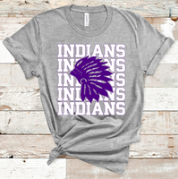 Indians Mascot White and Purple Adult Size Direct to Film Transfer - 10 to 14 Day Ship Time