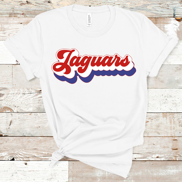 Jaguars Retro Font Red, White, and Royal Blue Direct to Film Transfer - 10 to 14 Day Ship Time