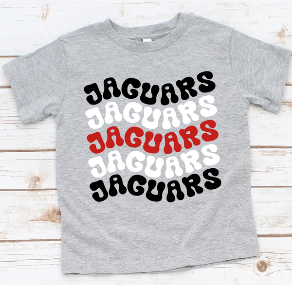 Jaguars Wavy Retro Mascot Black, White, and Red Direct to Film Transfer - YOUTH SIZE - 10 to 14 Day Ship Time