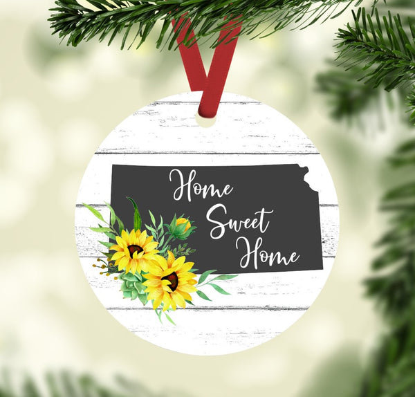 Wholesale State of Kansas Home Sweet Home with Shiplap and Sunflowers Ornaments