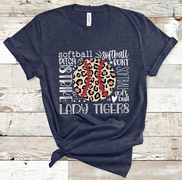 Softball Leopard White Typography Customized Mascot Name Direct to Film Transfer - 10 to 14 Day Ship Time