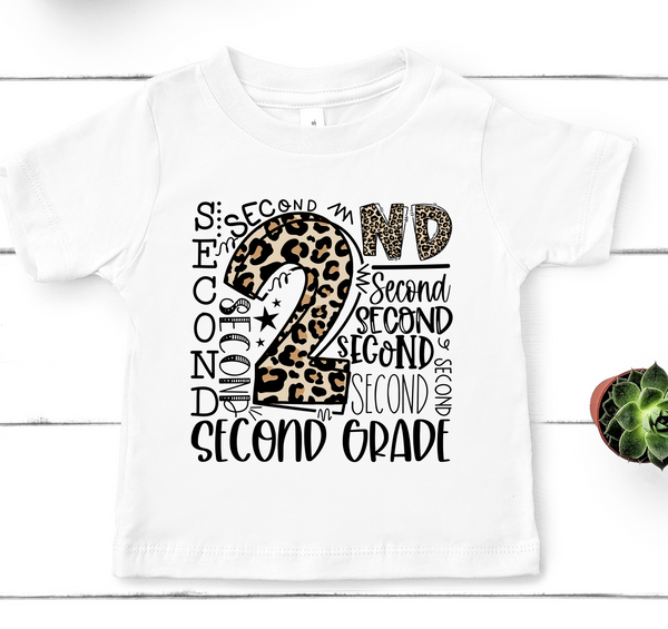 2nd Grade Leopard Typography Direct to Film Transfer - YOUTH SIZE - 10 to 14 Day Ship Time