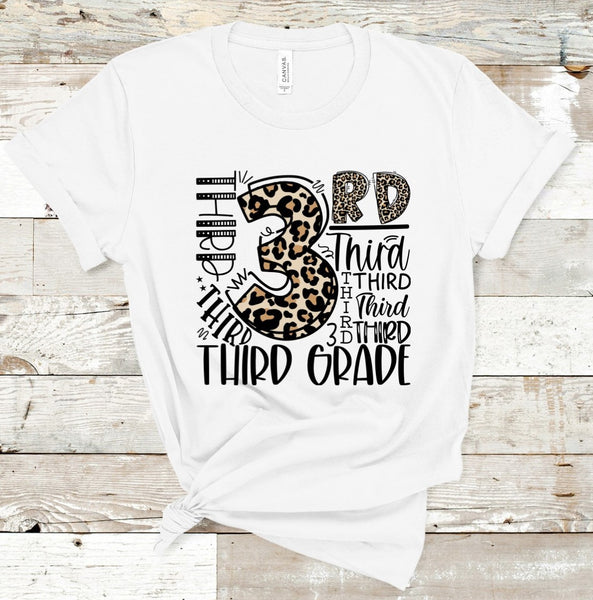 3rd Grade Leopard Typography Word Art Direct to Film Transfer - 10 to 14 Day Ship Time