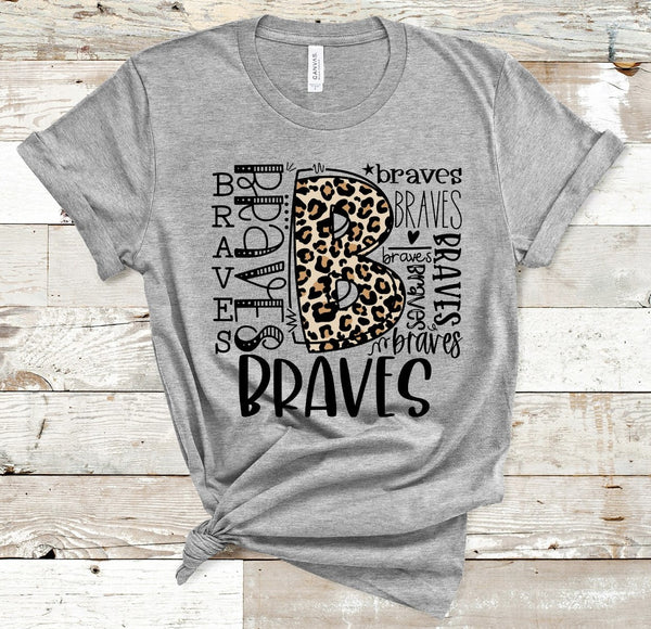 Braves Leopard Typography Word Art Direct to Film Transfer - 10 to 14 Day Ship Time