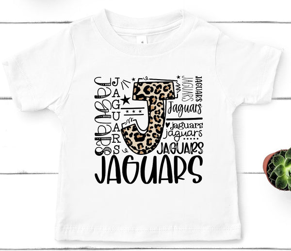 Jaguars Leopard Typography Word Art Direct to Film Transfer - YOUTH SIZE - 10 to 14 Day Ship Time