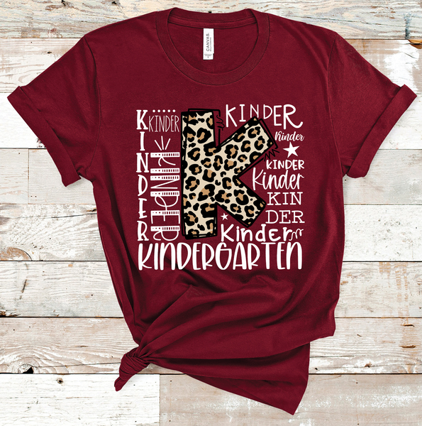 Kindergarten Leopard Typography White Word Art Direct to Film Transfer - 10 to 14 Day Ship Time