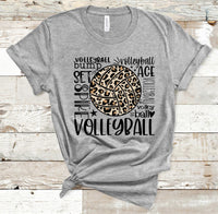 Leopard Volleyball Typography Word Art Screen Print Transfer - HIGH HEAT FORMULA - RTS