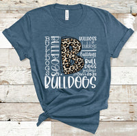 Bulldogs Leopard Typography White Word Art Direct to Film Transfer - 10 to 14 Day Ship Time