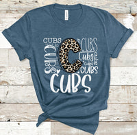 Cubs Leopard Typography White Word Art Direct to Film Transfer - 10 to 14 Day Ship Time