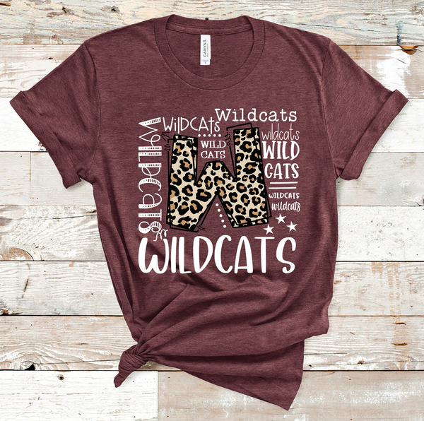 Wildcats Leopard Typography White Word Art Direct to Film Transfer - 10 to 14 Day Ship Time