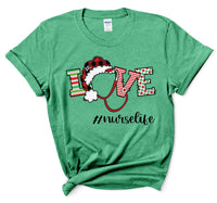 Love Stethoscope Christmas Design with Santa Hat Customizable Direct to Film Transfer - 10 to 14 Day Ship Time