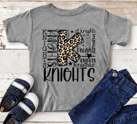 Knights Leopard Typography Word Art Direct to Film Transfer - YOUTH SIZE - 10 to 14 Day Ship Time