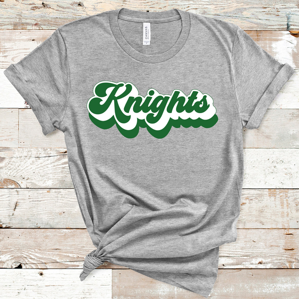 Knights Retro Font Green, White, and Green Direct to Film Transfer - 10 to 14 Day Ship Time
