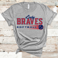 Lady Braves Softball Red and Navy with Dots Direct to Film Transfer - 10 to 14 Day Ship Time