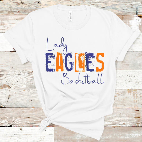 Lady Eagles Basketball Grunge Royal and Orange Text Direct to Film Transfer - 10 to 14 Day Ship Time
