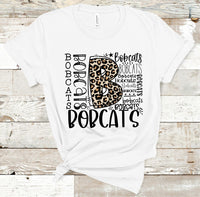 Bobcats Leopard Typography Word Art Direct to Film Transfer - 10 to 14 Day Ship Time