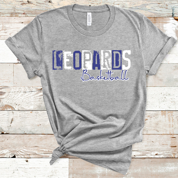 Leopards Mascot Basketball Grunge Single Line Royal Blue and White Direct to Film Transfer - 10 to 14 Day Ship Time