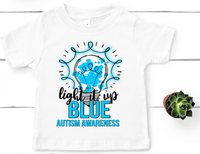 Light it Up Blue Autism Awareness Youth Size Direct to Film Transfer - YOUTH SIZE - 10 to 14 Day Ship Time