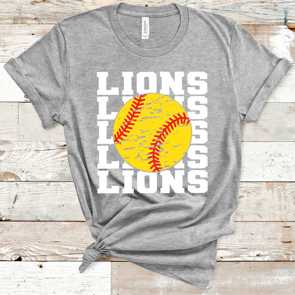 Lions Mascot Softball White Text Direct to Film Transfer - 10 to 14 Day Ship Time