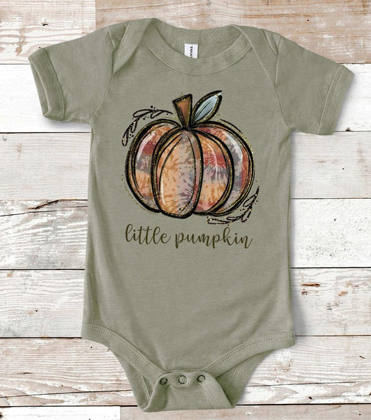 Little Pumpkin Fall Watercolor Infant Size Screen Print Transfer - HIGH HEAT FORMULA - RTS