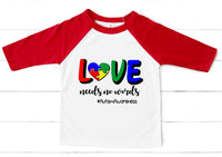 Love Needs No Words Puzzle Piece Autism Awareness Youth Size Screen Print Transfer - HIGH HEAT FORMULA - RTS