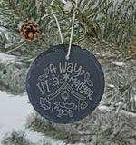 Away In a Manger Nativity Round Slate Ornament