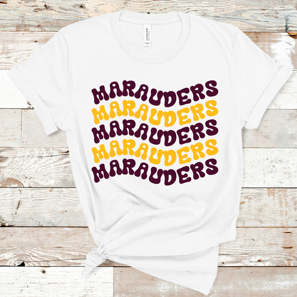 Marauders Wavy Retro Mascot Maroon and Gold Direct to Film Transfer - 10 to 14 Day Ship Time