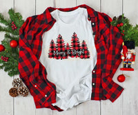 Merry and Bright Red Plaid Trees Screen Print Transfer - HIGH HEAT FORMULA - RTS
