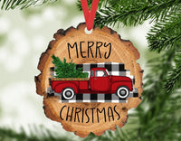 Wholesale Merry Christmas 2022 Vintage Red Truck Faux Wood Slice Ornament