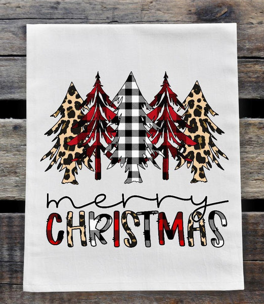 Merry Christmas Cheetah and Plaid Print Flour Sack Towel Screen Print Transfer - HIGH HEAT FORMULA - RTS