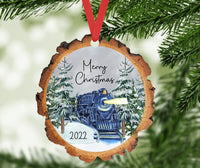 Wholesale 2022 Steam Train in Winter Merry Christmas Faux Wood Slice Ornament