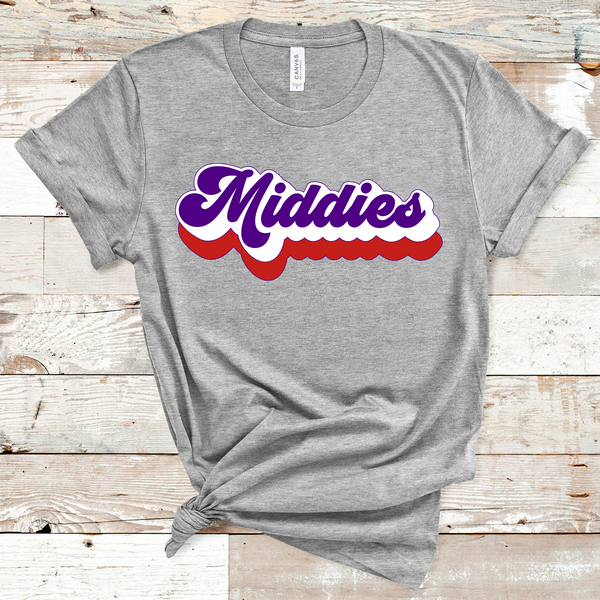 Middies Retro Font Red, White, and Purple Direct to Film Transfer - 10 to 14 Day Ship Time
