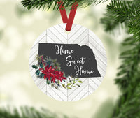 Wholesale State of Nebraska Home Sweet Home with Chevron Wood and Poinsettias Ornament