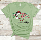 Love Stethoscope Christmas Design with Santa Hat Customizable Direct to Film Transfer - 10 to 14 Day Ship Time