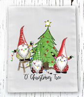 O' Christmas Tree Gnomes Flour Sack Towel Screen Print Transfer - HIGH HEAT TRANSFER - RTS