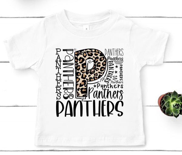 Panthers Leopard Typography Word Art Direct to Film Transfer - YOUTH SIZE - 10 to 14 Day Ship Time