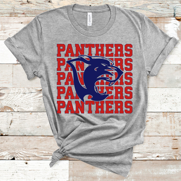 Panthers Stacked Mascot Red and Navy Adult Size Direct to Film Transfer - 10 to 14 Day Ship Time