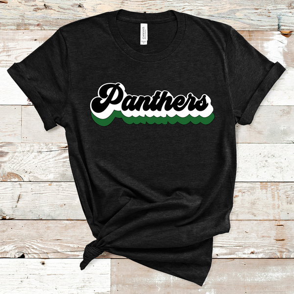 Panthers Retro Font Green, White, and Black Direct to Film Transfer - 10 to 14 Day Ship Time